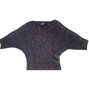 Nine West Jeans Sweater, Black Knit Sweater with Gold Metallic Mesh, Size S